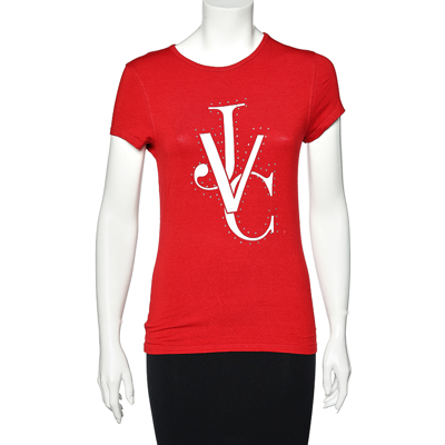 Pre-owned Versace Jeans Couture Red Cotton Knit Logo T-shirt Xl