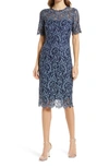 Eliza J Embroidered Lace Overlay Cocktail Dress In Denim