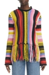 Chloé Fringed Bottom Crochet Sweater With Multicolor Motif
