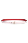 Christian Louboutin Cl Logo Leather Skinny Belt In Poupee/ Gold