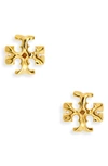 Tory Burch Roxanne Logo Stud Earrings In Rolled Brass