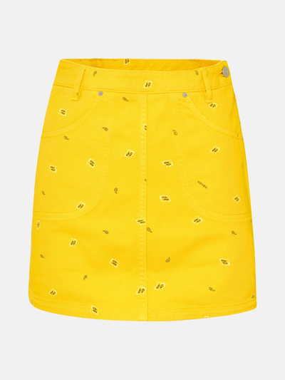 Kenzo Yellow Denim Miniskirt With Allover Paisely Print
