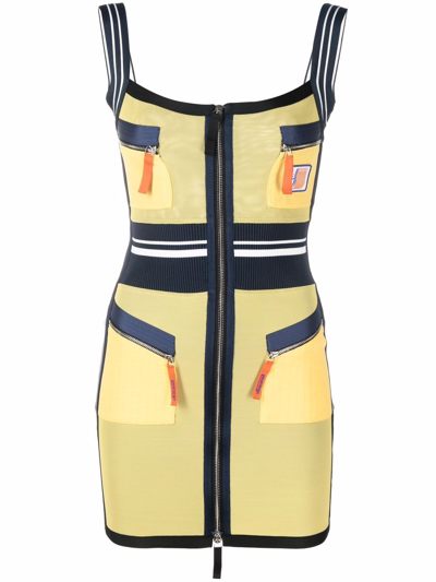 Diesel Short Dress In Black And Yellow Power Mesh Fabric In Multicolor