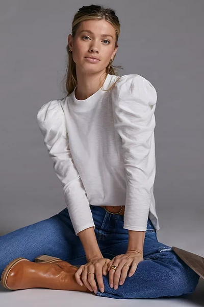 Nation Ltd Puff-sleeved Mock Neck Top In White
