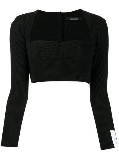 Rokh Cropped Sweetheart Neck Top In Schwarz