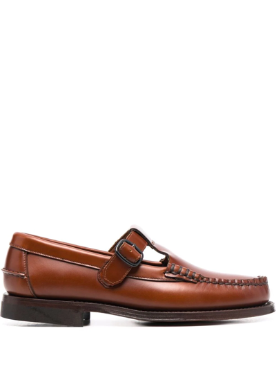 Hereu Alber Sport Grained-leather T-strap Loafers In Tan