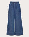 Valentino Denim-chambray Drawstring Palazzo Pants In Blue
