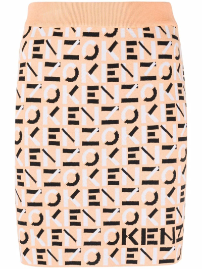 Kenzo Monogram Logo-knit Mini Skirt In Orange