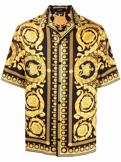 Versace Black And Gold Silk Shirt In Brown