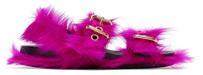 Marni Fussbett Two-buckle Genuine Calf Hair Sandal In 00c57 Fuchsia