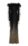 ELIE SAAB WOMEN'S FEATHERED SEQUIN GOWN