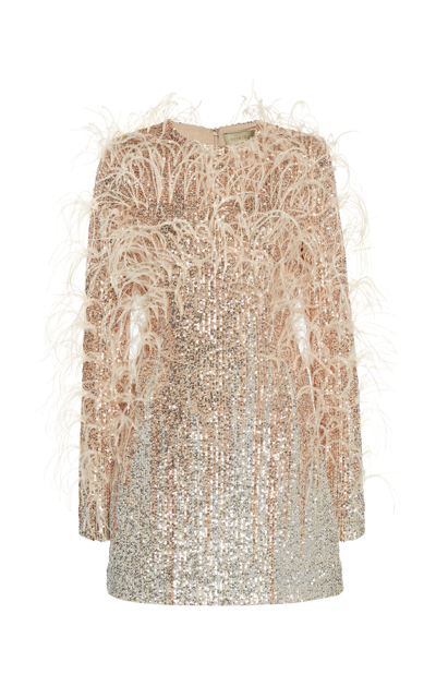 Elie Saab Women's Feathered Sequin Mini Dress In Neutral