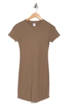 Melrose And Market Short Sleeve Crewneck Mini Dress In Brown Shiitake