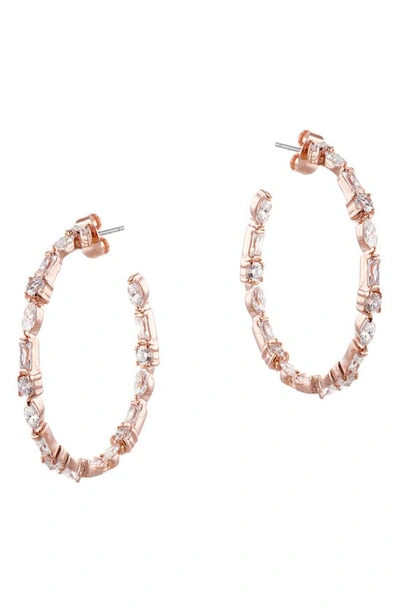 Cz By Kenneth Jay Lane Rose Gold Plated Multi Cubic Zirconia Hoop Earrings In Clear/rose Gold