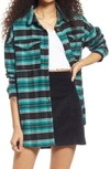 Bp. Lauren Herringbone Flannel Shirt Jacket In Green- Black Holiday Tartan