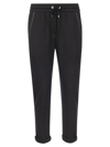 Brunello Cucinelli Cotton-silk Fleece Trousers With Shiny Pocket In Black