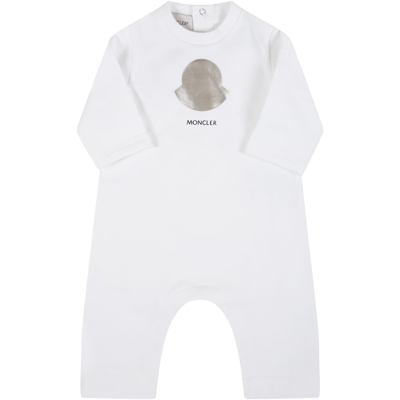 Moncler White Babygrow For Baby Kids With Logo