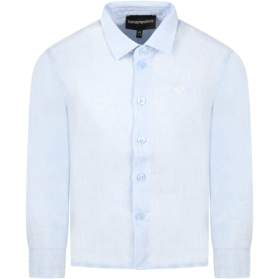 Armani Collezioni Kids' Light-blue Shirt For Boy With Eagle In Light Blue