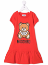 MOSCHINO RED COTTON DRESS WITH TEDDY BEAR PRINT