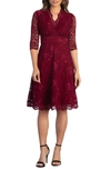 Kiyonna Missy Lace Elbow Sleeve Dress In Pinot Noir