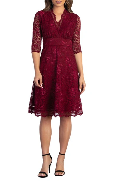 Kiyonna Missy Lace Elbow Sleeve Dress In Pinot Noir