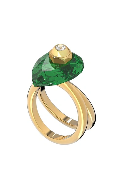 Swarovski Numina Ring Pear Cut Green Gold-tone Plated In Erinite
