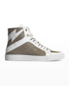 Zadig & Voltaire Zv1747 High Flash Glitter Leather And Mesh High-top Trainers In Silver