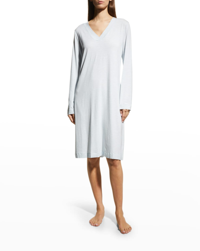 Hanro Champagne Long-sleeve Nightgown In Celestial Blue Me