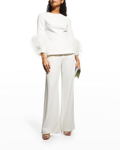 Huishan Zhang Lola Feather-trimmed Crepe Blouse In White