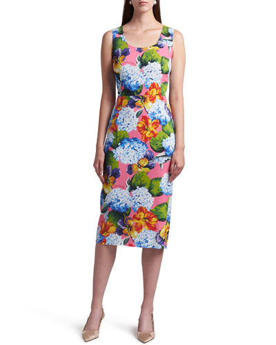 Dolce & Gabbana Floral Print Sleeveless Cady Sheath Dress In Purple