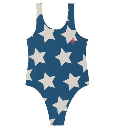 The Animals Observatory Kids' Star Print Tech One Piece Swimsuit In Blue
