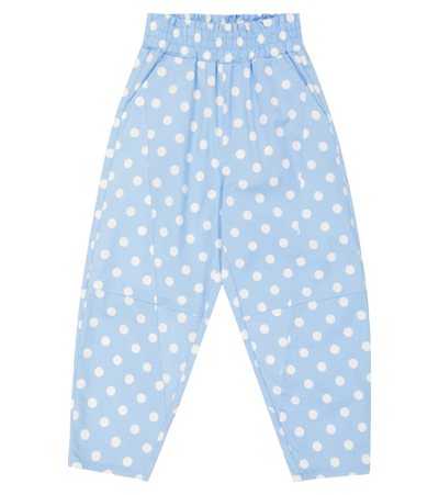 Monnalisa Kids' 波点棉质混纺裤装 In Light Blue + Cream