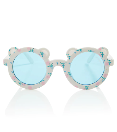 Monnalisa Kids' Floral-print Bear Shaped-frame Sunglasses In White