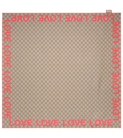 Gucci Gg Love-print Silk Scarf In Beige,red