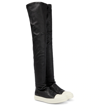 Rick Owens Black Knee-high Sneakers With Platform In Leather Woman In Black/milk/milk
