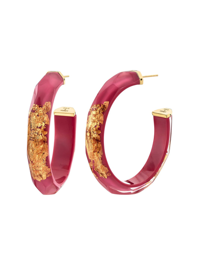 Gold & Honey 24k Gold Leaf Faceted Oval Hoop Earrings In Pink Peacock And Gold