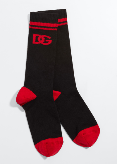 Dolce & Gabbana Kid's Interlocking Dg Logo Ribbed Socks In Variante Abbinata