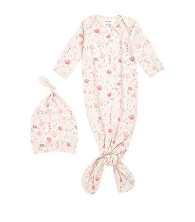 Aden + Anais Babies' Women's 2-piece Infant Girl Perennial Comfort Knit Knotted Gown & Hat Set In Pink