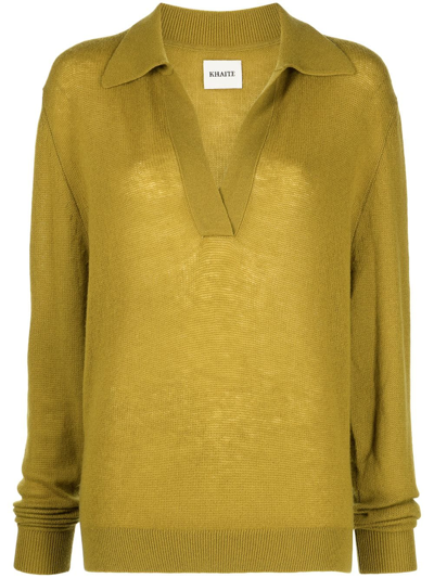 Khaite Jo Stretch Cashmere Polo Jumper In Absinthe