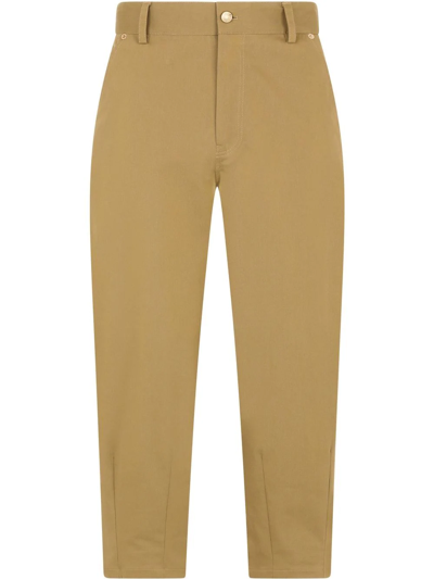 Dolce & Gabbana Cropped Wide Leg Cotton Trousers In Brown