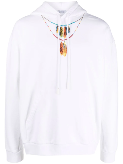 Marcelo Burlon County Of Milan Feathers Print Oversize Cotton Hoodie In White