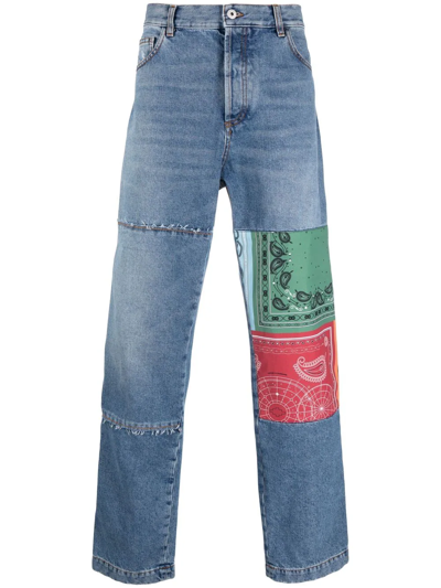 Marcelo Burlon County Of Milan Marcelo Burlon Patchwork Bandana Jeans In Blue