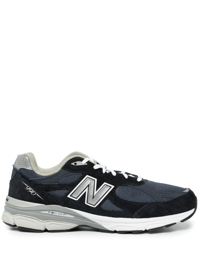 New Balance Mesh And Suede Leather 990v3 Sneakers In Navy/white