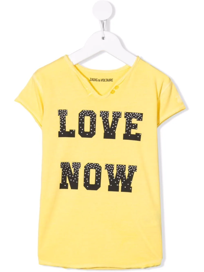 Zadig & Voltaire Kids' Graphic-print Henley T-shirt In Yellow