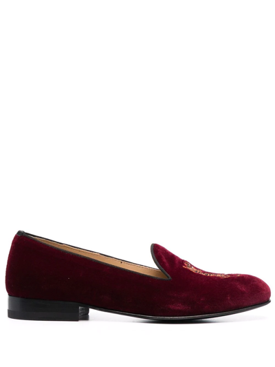 Scarosso Jordan Embroidered Velvet Slippers In Burgundy - Velvet