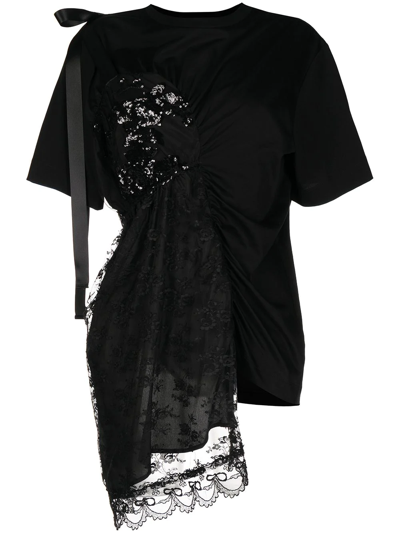 Simone Rocha Hybrid Sequin-panel T-shirt In Black