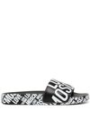 Love Moschino Logo-print Faux-leather Slides In Black