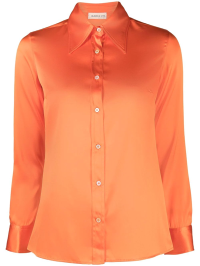 Blanca Vita Long-sleeved Silk Shirt In Orange