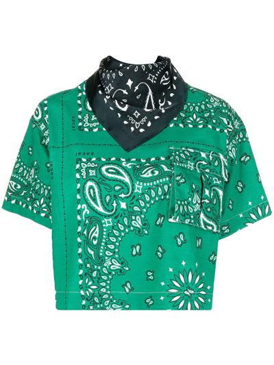 Sacai Bandana-neck Paisley T-shirt In Green