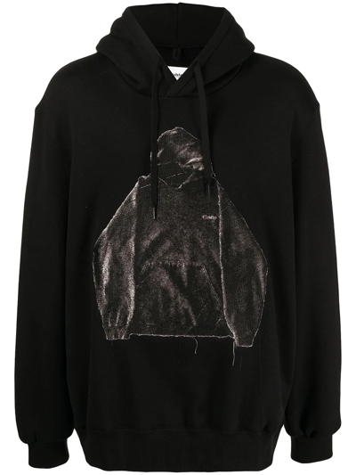 Doublet Graphic-print Cotton Hoodie In Black